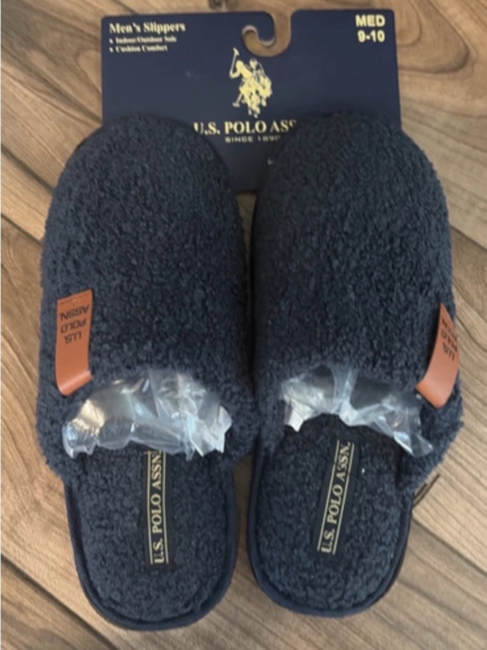 U.S. Polo Assn. Navy Fuzzy Slip-On Slippers